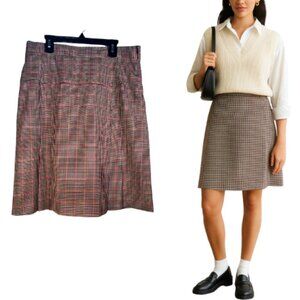 BROOKS BROTHERS Italian Wool Houndstooth Plaid Pleated Estethia Skirt 8 Petite